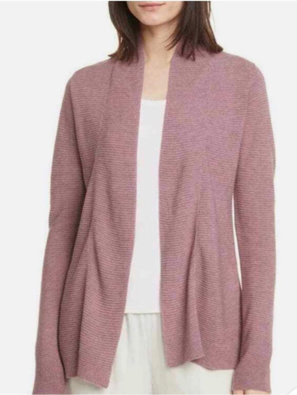 Eileen Fisher Open-Front Ribbed Cardigan - Mauve